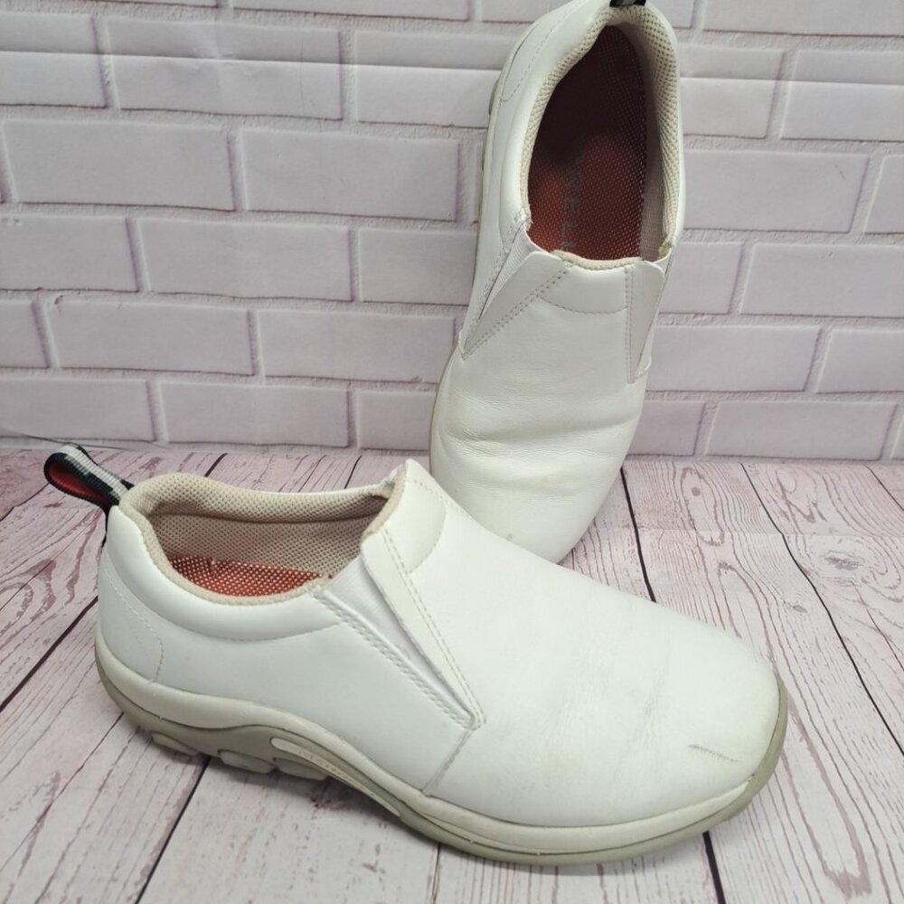 Merrell White Leather Moc Womens Shoes Size 8.5 Professional Slip On Loafers